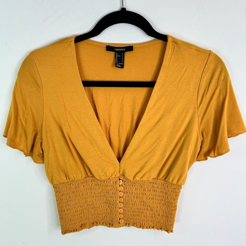 Mustard‎ yellow womens smocked crop top size small